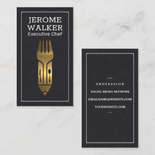 Gold Metal Utensils Leather Stitched Business Card