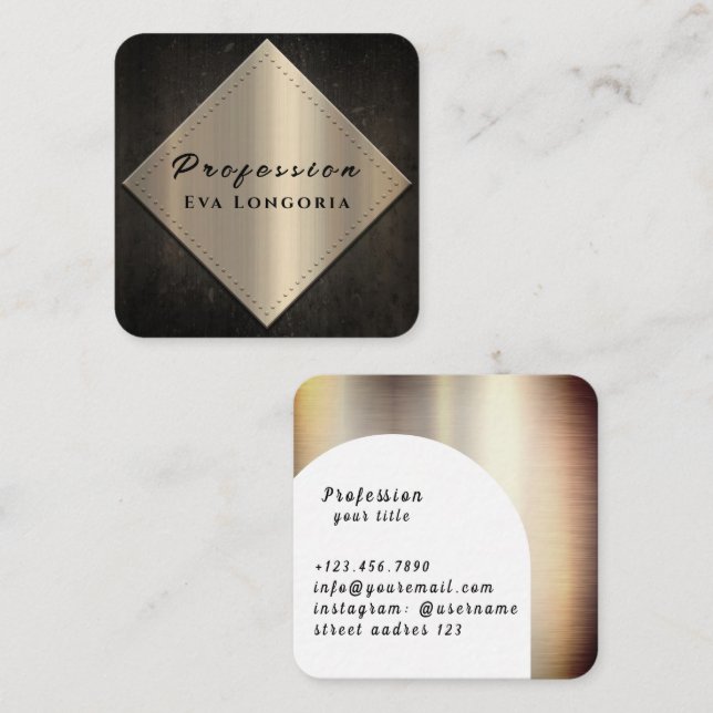 Gold Metal Vector Metallic Steel iron  Square Business Card (Front/Back)