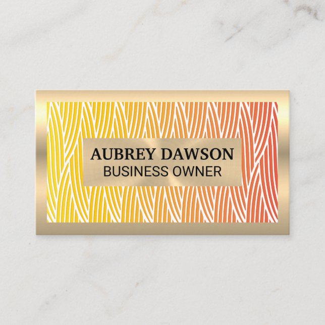 Gold Metal | Weaved Pattern Lines Business Card (Front)