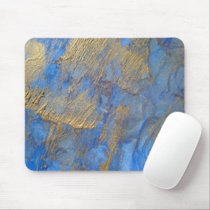 Gold Metallic Abstract On Blue Mouse Pad