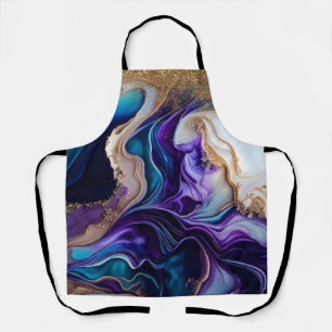 Gold Metallic Accents on Teal and Purple Swirls  Apron