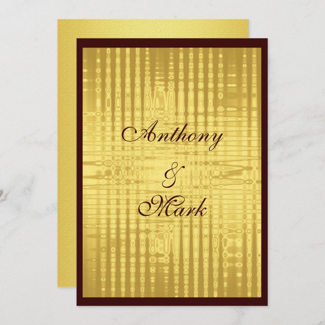 Gold Metallic and Brown Wedding Invitation (Front/Back)