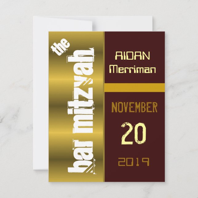 Gold Metallic Bat Bar Mitzvah Invitation (Front)