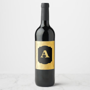 Gold metallic black calligraphy personal monogram wine label