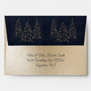 Gold Metallic Black Fairy Light Trees Wedding Envelope