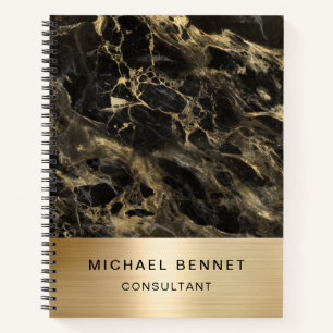 Gold Metallic Black Marble Consultant Business Notebook