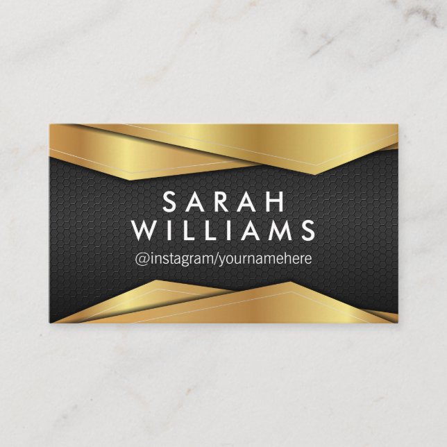Gold Metallic | Black Metal Pattern Business Card (Front)