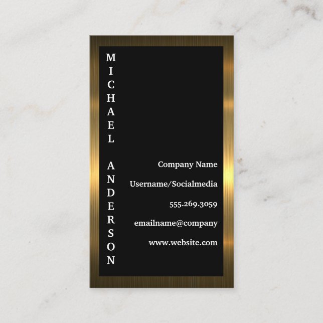 Gold Metallic Border | Black Background Business Card (Front)