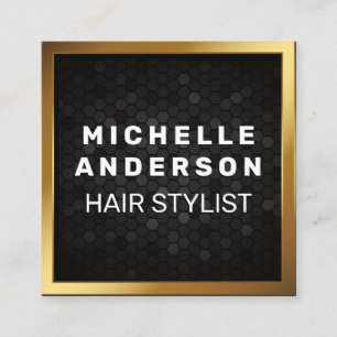 Gold Metallic Border   Black Geometric Background Loyalty Card