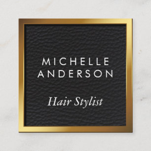 Gold Metallic Border   Black Leather Background Loyalty Card