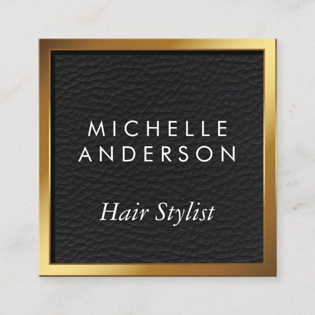 Gold Metallic Border | Black Leather Background Loyalty Card (Front)