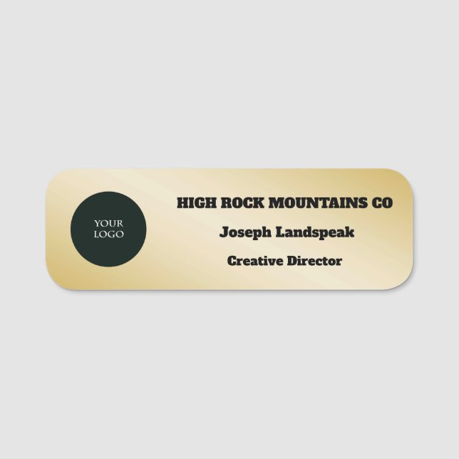 Gold Metallic Business Employee Logo Name Tag (Front)