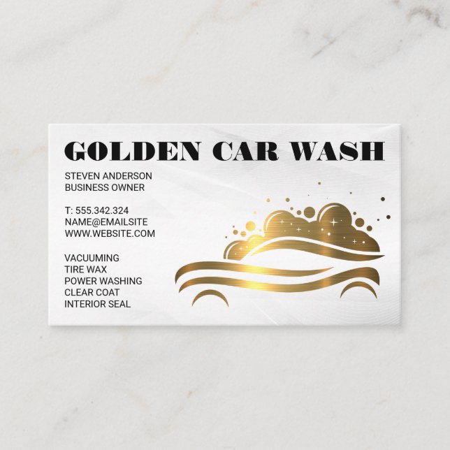 Gold Metallic Car Wash Logo Business Card (Front)