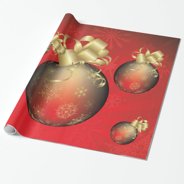 Gold Metallic Christmas Balls Decorations Wrapping Paper (Unrolled)