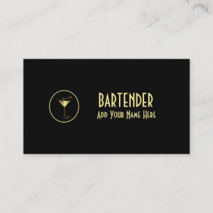 Gold Metallic Cocktail Martini Bartender Business Card