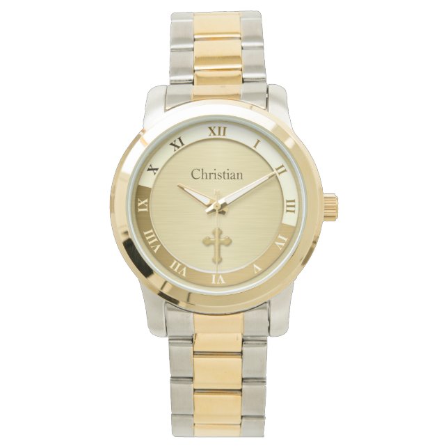 Gold Metallic Cross Name Template Watch (Front)