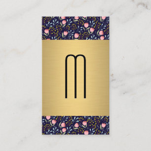 Gold Metallic   Cute Little Flowers   Monogram Business Card