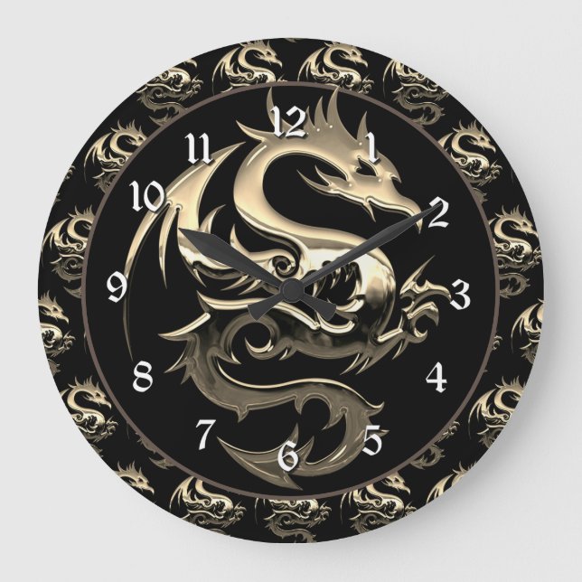 Gold Metallic Dragon Large Clock (Front)