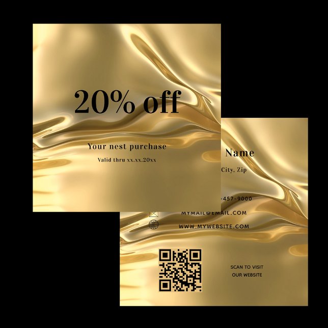Gold metallic elegant qr code loyalty discount card (Creator Uploaded)