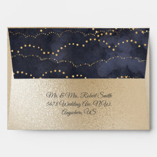 Gold Metallic Fairy Lights Elegant Blue Wedding Envelope