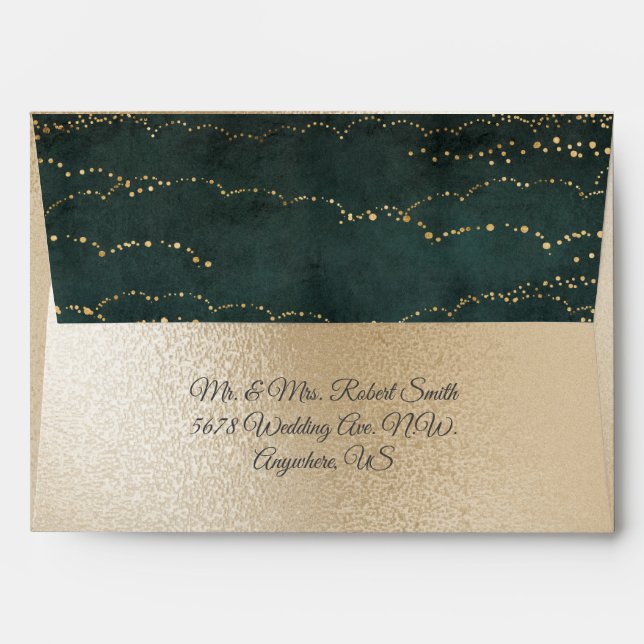 Gold Metallic Fairy Lights Elegant Green Wedding Envelope (Back (Top Flap))