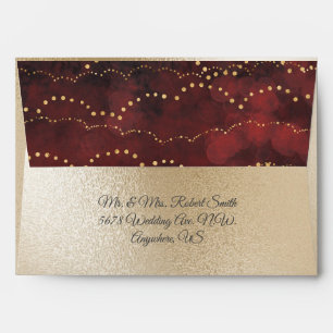 Gold Metallic Fairy Lights Elegant Red Wedding  Envelope