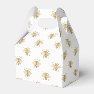 Gold Metallic Faux Foil Photo-Effect Bees on White Favour Box