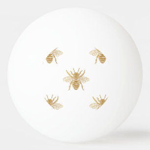 Gold Metallic Faux Foil Photo-Effect Bees on White Ping Pong Ball