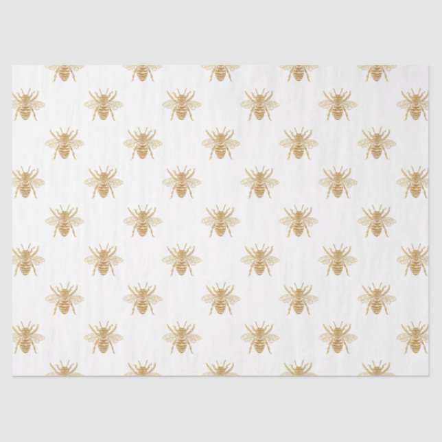 Gold Metallic Faux Foil Photo-Effect Bees on White Tissue Paper (Front)