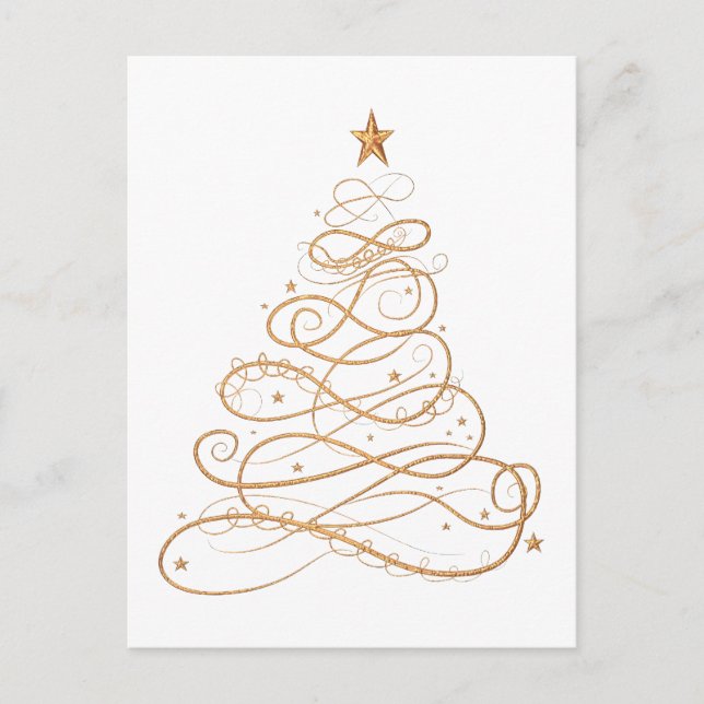 Gold Metallic Filigree Christmas Tree Minimalist Holiday Postcard (Front)