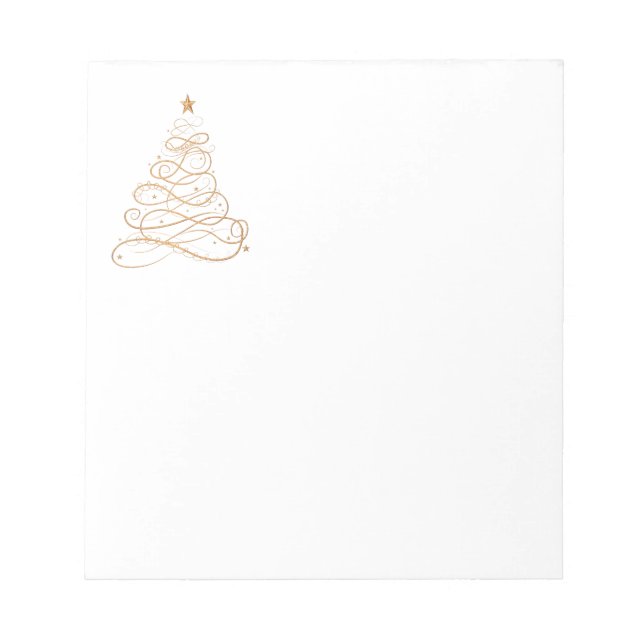 Gold Metallic Filigree Christmas Tree Minimalist Notepad (Front)