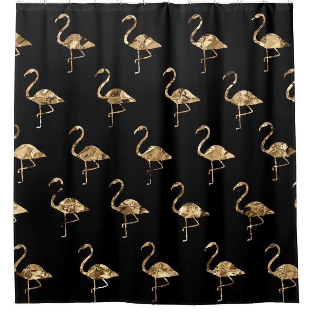 Gold Metallic Flamingo Shower Curtain (Front)