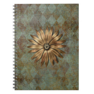 Gold Metallic Flower on Green Notebook