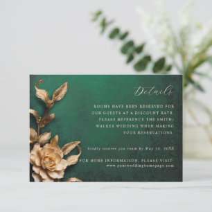 Gold metallic flowers wedding details card