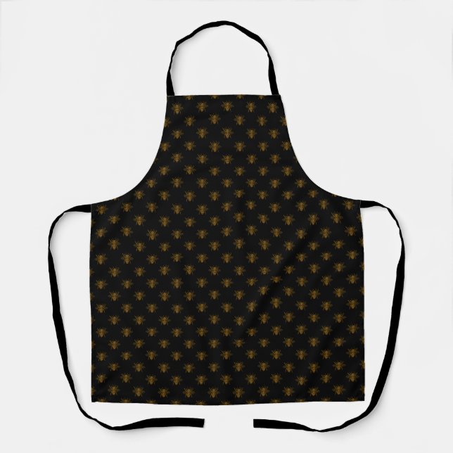 Gold Metallic Foil Bees on Black Apron (Front)