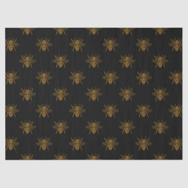Gold Metallic Foil Bees on Black Tissue Paper (Front)