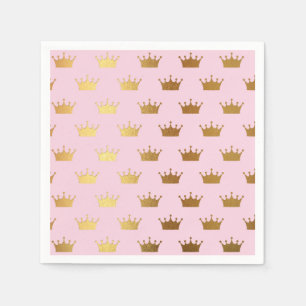 Gold Metallic Foil Crown Crowns Pink Royal Modern Napkin