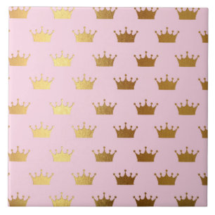 Gold Metallic Foil Crown Crowns Pink Royal Modern Tile
