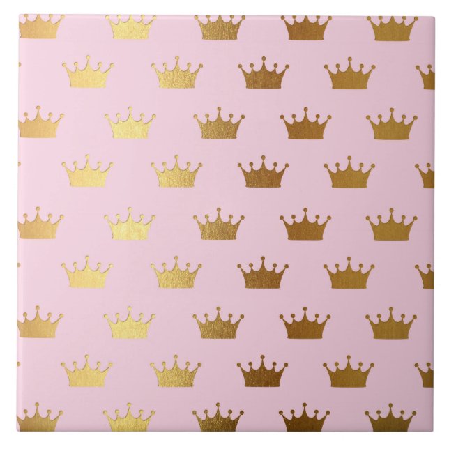 Gold Metallic Foil Crown Crowns Pink Royal Modern Tile (Front)