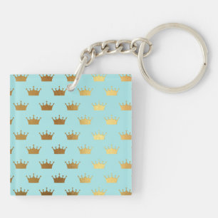 Gold Metallic Foil Crown Royal Teal Aqua Modern Key Ring