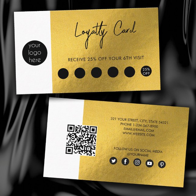 Gold Metallic Foil Loyalty Business Logo QR Code Business Card (Creator Uploaded)