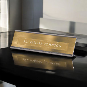 Gold Metallic Foil Modern Elegant Business Desk Name Plate
