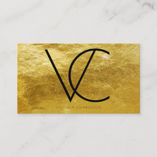Gold Metallic Foil Modern Initials Business Card (Front)