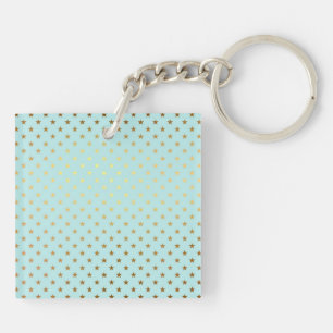 Gold Metallic Foil Star Stars Teal Aqua Modern Key Ring