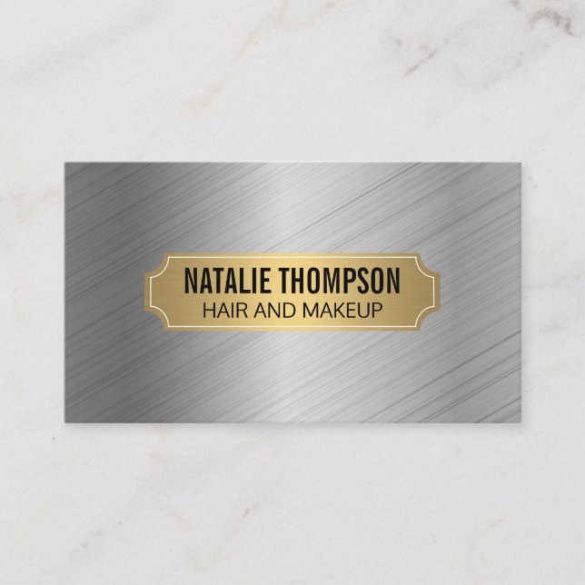 Gold Metallic Frame Silver Metal Brushed Business Card (Front)