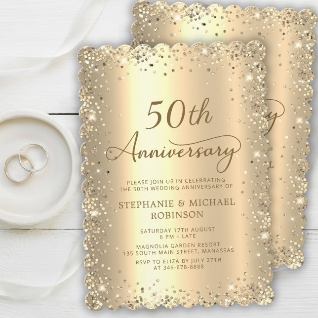 Gold Metallic Glitter 50th Wedding Anniversary Invitation (Creator Uploaded)