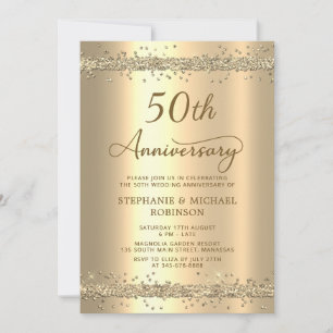 Gold Metallic Glitter 50th Wedding Anniversary Invitation