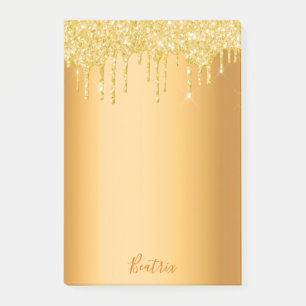 Gold metallic glitter drips name script post-it notes