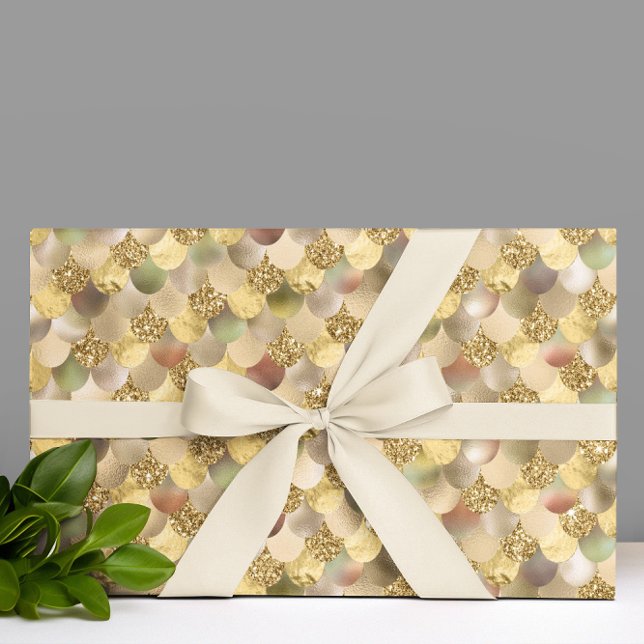 Gold Metallic Glitter Look  Mermaid Scales Wrapping Paper (Creator Uploaded)