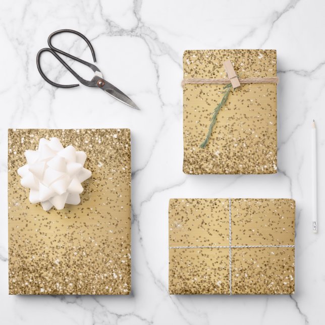Gold Metallic Glitter Sparkle Pattern Wrapping Paper Sheet (Front)